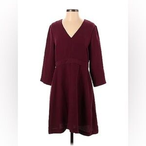 BANANA REPUBLIC Burgundy Dress 3/4 Sleeve Midi size 8 work party business casual